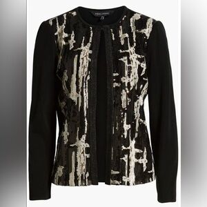 NWT Ming Wang sequin front design black knit sweater Heritage fit medium P